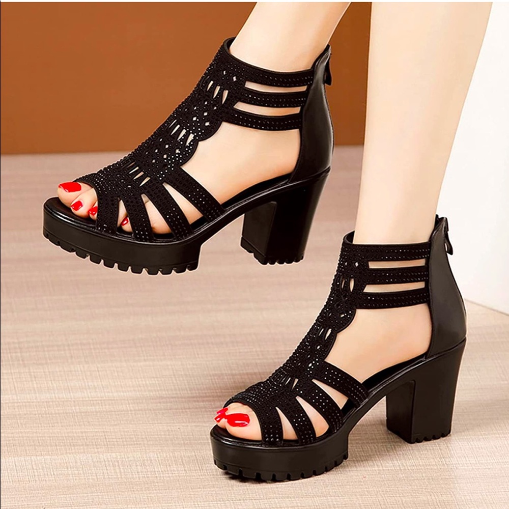 - Gladiator Chunky Heeled Open Toe Sandals NWOT!